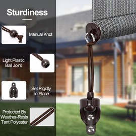 Universal 3-Pack Bungee Kit for Exterior Sun Shades Outdoor/Indoor Roller up Blinds, Replacement Shade Parts Bungee Kit (Brown)