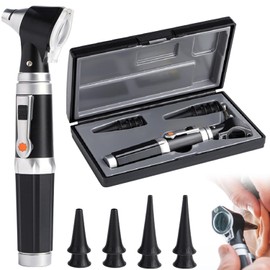 Otoscope with Light, Otoscope with Light with 3x Magnification and 4 Speculum Tips Size, 8 Ear Plugs Otoscope Set with Hard Plastic Case for Adults and Children and Pets Black
