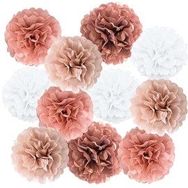 Ainmto Rose Gold Tissue Paper Pom Poms Decorations, 12", 10", 8", Paper Flowers for Wedding, Birthday, Baby Shower, Bachelorette Party, Engagement Party Decor - 12 Pcs