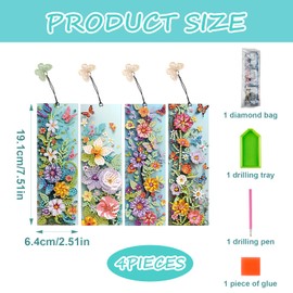 4 Pcs 5D Flowers and Butterfly Diamond Art Bookmarks