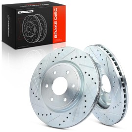 A-Premium - Rotores de freno de disco perforados y ranurados delanteros de 11.65 pulgadas (295.8 mm) compatibles con modelos seleccionados de Suzuki, Frontier 2005-2019, Pathfinder 2005-2012