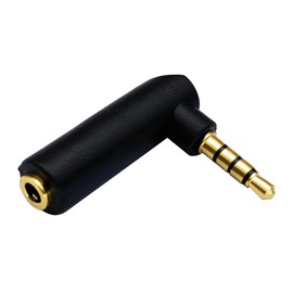 Mr.Gadget's Solutions 3.5mm Male to Female Headphone Adapter, 90 Degree Right Angle Jack, 4-Conductor TRRS, Gold Plated, Black