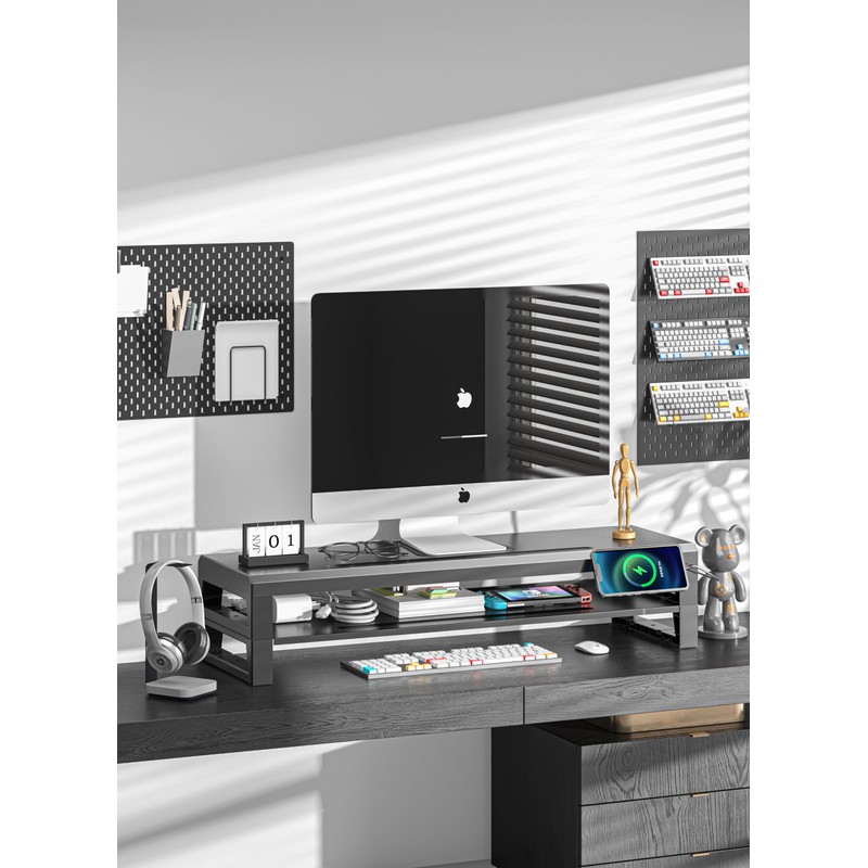 GECKOSTROLL 2-Tier Metal Computer monitor stand Laptop Desk Shelf &