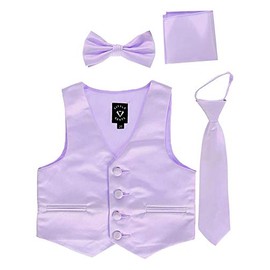 iGirlDress - Conjunto de chaleco de satén formal de 4 piezas para niños, Lila, 6-12 Meses