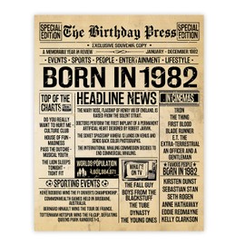 Stuff4 43rd Birthday Poster Unframed - Born In 1982 Vintage Newspaper - Happy 43rd Birthday Gifts for Women Men Retro Back In 1982, 8x10 Inch Forty-Three Forty-Third Decor Decoration Bday Party