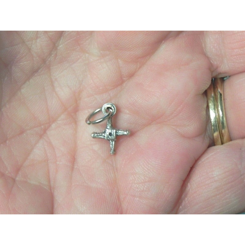 St Brigid Cross Charm TINY Irish Patron Saint Silver Tone