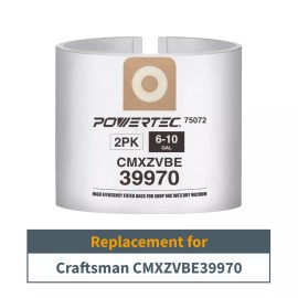 POWERTEC 75072 Fine Dust Collection Bags for 6 to 9 Gallon Shop Vacuums, 2 PK