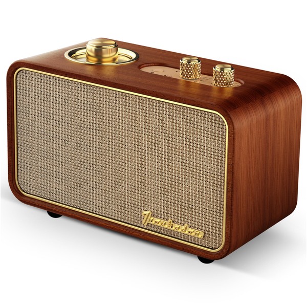 TRENBADER Retro Bluetooth Speaker, Wireless Speaker Walnut Wooden Am/Fm Radio