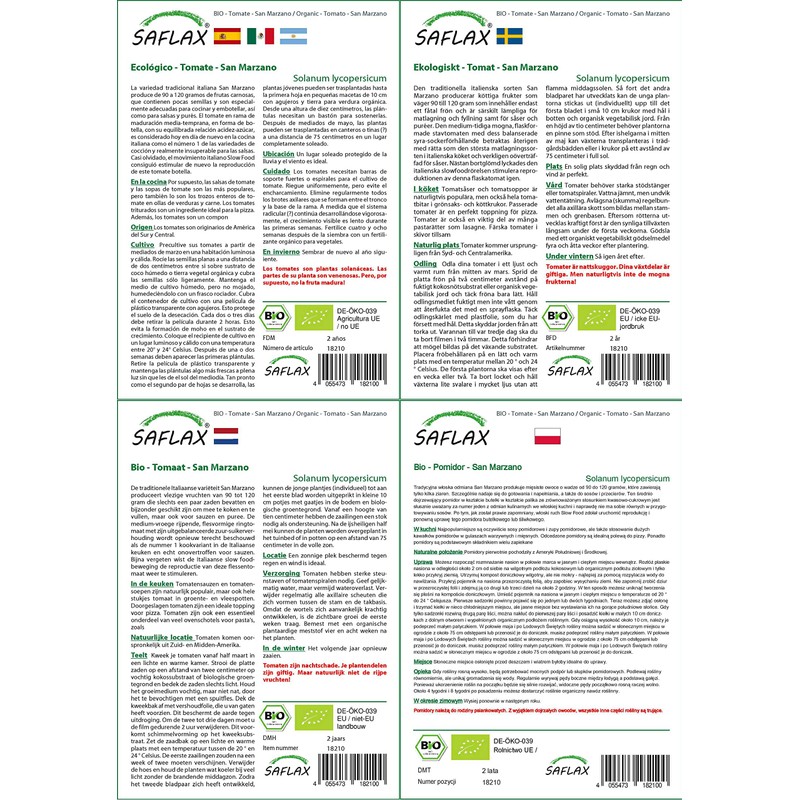 SAFLAX - Organic Tomato - San Marzano - 15 Seeds