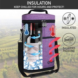 opux 2 Bottle Wine Carrier Tote, Insulated Leakproof Wine Cooler Bag, Wine Travel Bag for Picnic BYOB Beach, Portable Wine Bottle Carrying Case, Gift for Wine Lover Women Men Christmas, Purple