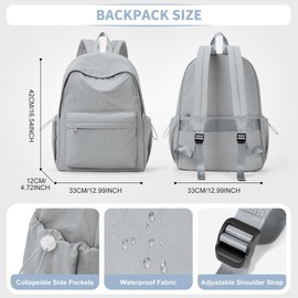 HYC00 School Backpack Womens Lightweight School Bag 14 inch Laptop Rucksack Backpack for School Teen Girls Boys, Casual Daypack High School Backpacks for College Travel Work Bookbag Schoolbag, Grey