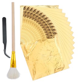 100 Pcs Gold Leaf Sheets 1 Pcs Brush Imitation Gold Foil Sheets Rose Gold Leaf Foil Sheets for Crafts Arts Decoration Sculpture Nails Picture Frames Paintings Wall Furniture (Golden)