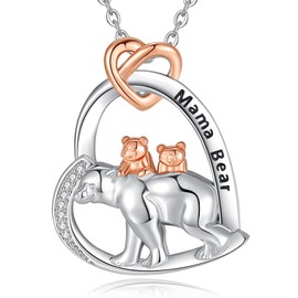 INFUSEU Family Necklace, Animal Pendant, 925 Sterling Silver Necklace, Elephant/Bear, Mother and Daughter, Fashion Jewellery, Mother's Day Gift for Grandma, Aunt, Sterling Silver