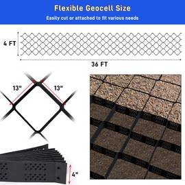 4" Thick Geo Ground Grid 36x4 FT, Gravel Grid Driveway Stabilization with Connection Buckles, 1885 lbs/Sq Ft Load, Gravel Retainer for DIY Patio Walkway Slope Grass Pathways Shed Base and Parking Lot