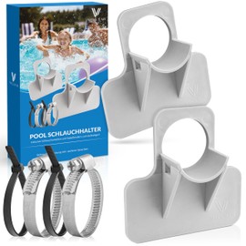 Villkin Pool Hose Holder (Pack of 2) - 26-38 mm - Includes Hose Clamps with Kink Protection for Pools (Grey)