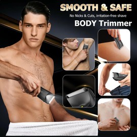 ENSSU Manscape Body Hair Trimmer for Men, Pubic Groin Hair Trimmer for Men with Safe Blade, Cordless Ball Shaver w/Light, Charging Dock, Waterproof Body Groomer, LED Display, 1H Charge,Black