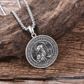KATHLU 925 Sterling Silver Patron Saint Medals Amulet Necklace Protective Jewellery for Men Women, Silver, No Gemstone