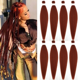 Ginger Braiding Hair Kanekalon Prestretched Braiding Hair 30 inch 8 Packs Colored Hair Extensions for Braiding 350 Ginger Copper Braiding Hair Pre Stretched Natural as Human Braiding Hair Micro Braids