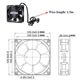 GUIANDJING 120mm x 38mm Cooling Fan 110V 120V Dual Ball Bearing High CFM Axial Fan 3000RPM with AC Plug and Aluminium Alloy Frame