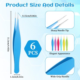 JJUNW 6Pcs Ingrown Hair Tweezers, Needle Nose Tweezers, Pointed Tip Splinter Out, Eyebrow Tweezers for Women Facial Hair Blackhead Remover