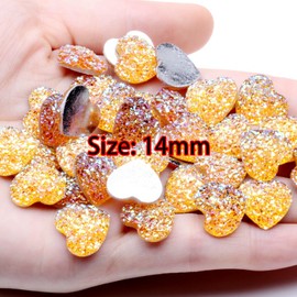 40PCS 14MM Glitter Flatback Rhinestones Gems Gold Heart Shape Resin Crystal Diamante Rhinestones Gems for Nail Art/Face Decor/Embellishments for Crafts