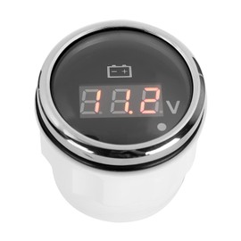 Marine Voltage Gauge, 316 Stainless Steel 52mm/2in LED Digital Display Voltage Gauge IP67 Round Marine Voltage Meter Red Alarm Light Flashes for Boat Auto Accessory (Black)
