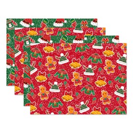 4 Sheets Green and Red Christmas Wrapping Paper with Ribbon,Ugly Christmas Sweater Pattern Gift Wrapping Paper Xmas Santa Hat Gingerbread Man Wool Socks Pattern for Christmas Kids Gift Wrap,51 x 68cm