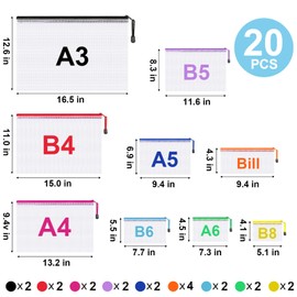 20pcs Mesh Zipper Pouch Bags,9 Sizes Plastic Zipper Bags for Organization,Reusable Zipper Pouches for Puzzle Board Game Storage,for Travel School Office Supplies.