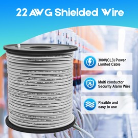 22/4 Shielded Wire 50FT CL3P Jacket Pure Copper Wire, Spool 22 Gauge 4 Conductor Stranded Plenum Cable for Security Alarm Access Control Sound