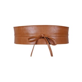 Liitata Women PU Leather Obi Belt Fashion Self Tie Wrap Cinch Belt Vintage Bowknot Waistband Belts for Dress Sweater Coat - Brown