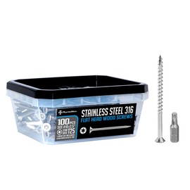 FM FastenMon #10 x 2-1/2" Marine Grade Type 316 Stainless Steel Wood Screws - 300 Pack with T25 Bit – Torx Flat Head Type 17 Point Ideal for Decks, Fences, and Coastal Construction