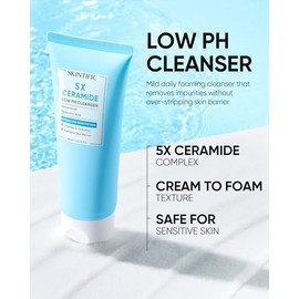 SKINTIFIC Limpiador Facial Hidratante con 5X Ceramidas y Ácido Hialurónico, Gel Limpiador Facial pH Bajo, Limpieza Suave sin Fragancia, No Reseca, para Todo Tipo de Piel, Uso Diario, 80 ml