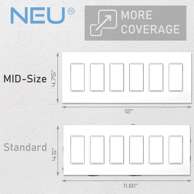 NEU 6-Gang Screwless Mid-Size Decorator Light Switch Outlet Cover Wall