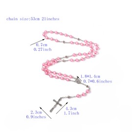 LiHan1028 Catholic Pink Round Bead Metal with Gift bag Christian Vintage Cross Rosary Necklace Lourdes Medal & Cross Crucifix Jewelry (resin-pink)