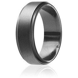 ROQ Silicone Rubber Wedding Ring for Men, Comfort Fit, Men's Wedding Band, Breathable Rubber Engagement Band, 8mm Wide 2mm Thick, Step Edge, Single, Beveled Metallic Platinum, Size 8