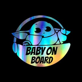 Baby on Board Cute Yoda Caution Decal Vinyl Sticker Auto Car Truck Wall Laptop | Holographic | 5.5" x 4.8"