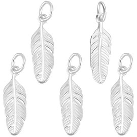 Beebeecraft 1 Box 5Pcs 925 Sterling Silver Feather Charms Antique Tibetan Style Angel Wing Charm with Polishing Cloth for Jewelry Making Pendants Necklace Bracelet DIY Craft Supplies