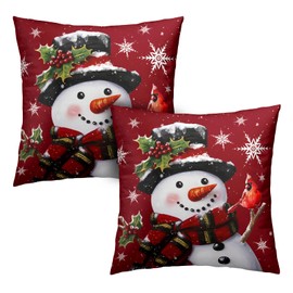 Christmas Snowman Throw Pillow Cover Winter Snow Pillow Cases Cotton Pillowcase Pillow Covers Set of 2 Holiday Cushion Case Decoration for Couch Bed Sofa 16x16 Inch