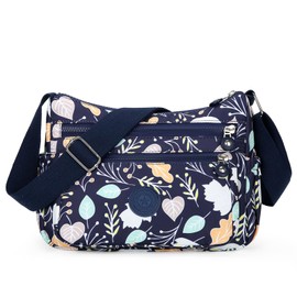 SIRAMO Women's Shoulder Bag, Crossbody Design, Lightweight, Multiple Storage, Multi-layer and Pockets, Large Capacity Bag, blue leaf