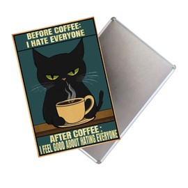 Funny Coffee Bar Metal Sign Black Cat Poster Vintage Wall Decor For Cafes Home 8×12 Inches