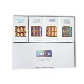 Premium Press On Nails 96pcs (24pcs×4 Boxes) - Short Nails Friendly, French Tip & Delicate Hand-Painted Art with Rhinestones, Long-Lasting Acrylic Fake Nails for Daily/Party/Wedding(Kit 3)