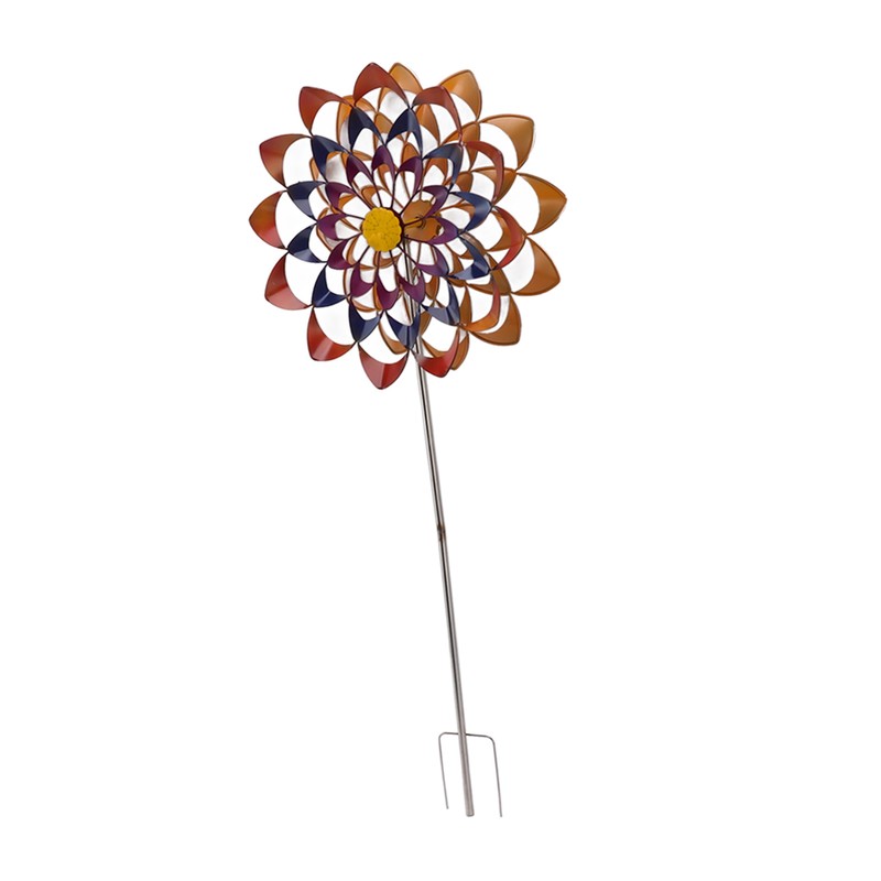 Outdoor 3D Windmill Colourful Exquisite Metal Wind Spinner with Ground