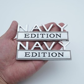Pair Set Metal Navy Edition Emblem Metal Fits for Car Truck RV Motorcyc Locker Dashboard (Silver Black)