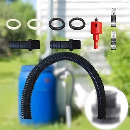 Rain Butt Connector Set, Rain Barrel Feed-Through Includes 2 Rain Butt Pipes 25 mm, 50 cm Connection Hose, Hole Opener and Hose Clamp, for Rain Butt, Water Tanks, Cisterns