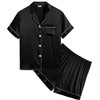 SWOMOG Silk Satin Pajamas Set Short Sleeve Button-Down PJs Two-Piece