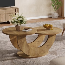 Tribesigns 46-inch Round Coffee Table, Modern Living Room Coffee Table with Funky U-Shaped Frame, Low Accent Center Tea Table for Home, Apartment, Oak