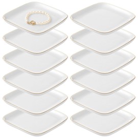 OMISTAR 12 PCS Ceramic Jewelry Tray, 4.5 Inch Ceramic Jewelry Dish Ring Dish, Small Trinket Tray Plate for Necklace, Earring, Bracelet, Vanity & Desk Top Display