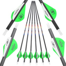 SHARROW 31" Carbon Arrows Hunting Arrows Spine 250 300 350 400 500 600 with Replaceable Tips Targeting Practice Arrows for Compound/Recurve/Long Bow 6/12pcs (12, Green & White, Spine 300)