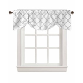 Valances Curtains for Living Room Silver Gray Moroccan Vintage Farmhouse Style White Semi Sheer Valance for Windows Rod Pocket Window Treatment Decor Curtains Tie-up Kitchen Valance 42"x12"