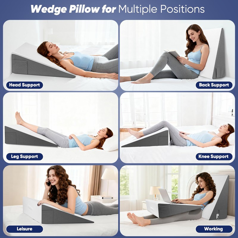 Vimoli Bed Wedge Pillow for Sleeping & Resting, 8 inch